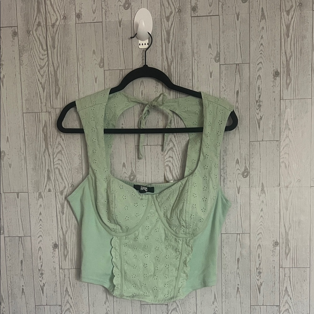 Eyelet Corset Halter Camisole in Mint Green